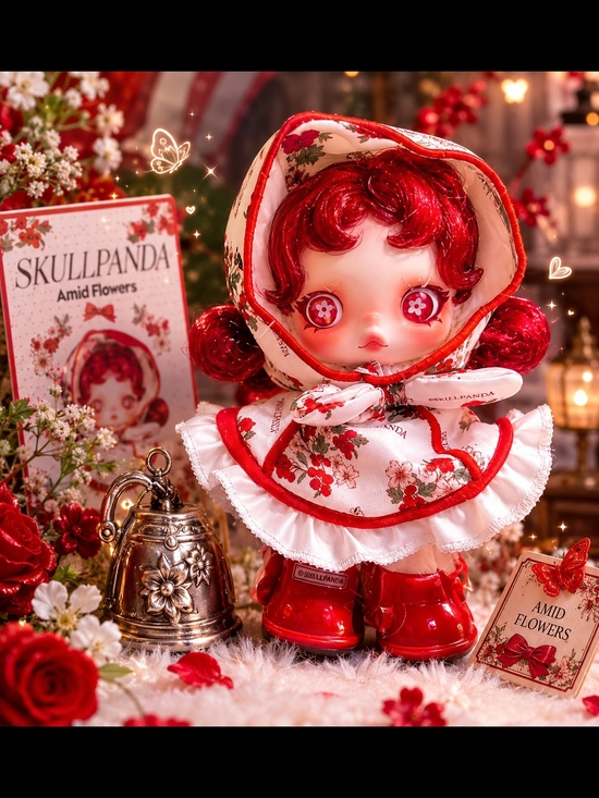 Accessories - Skull Panda Red Floral Doll - Amid Flowers Collectible